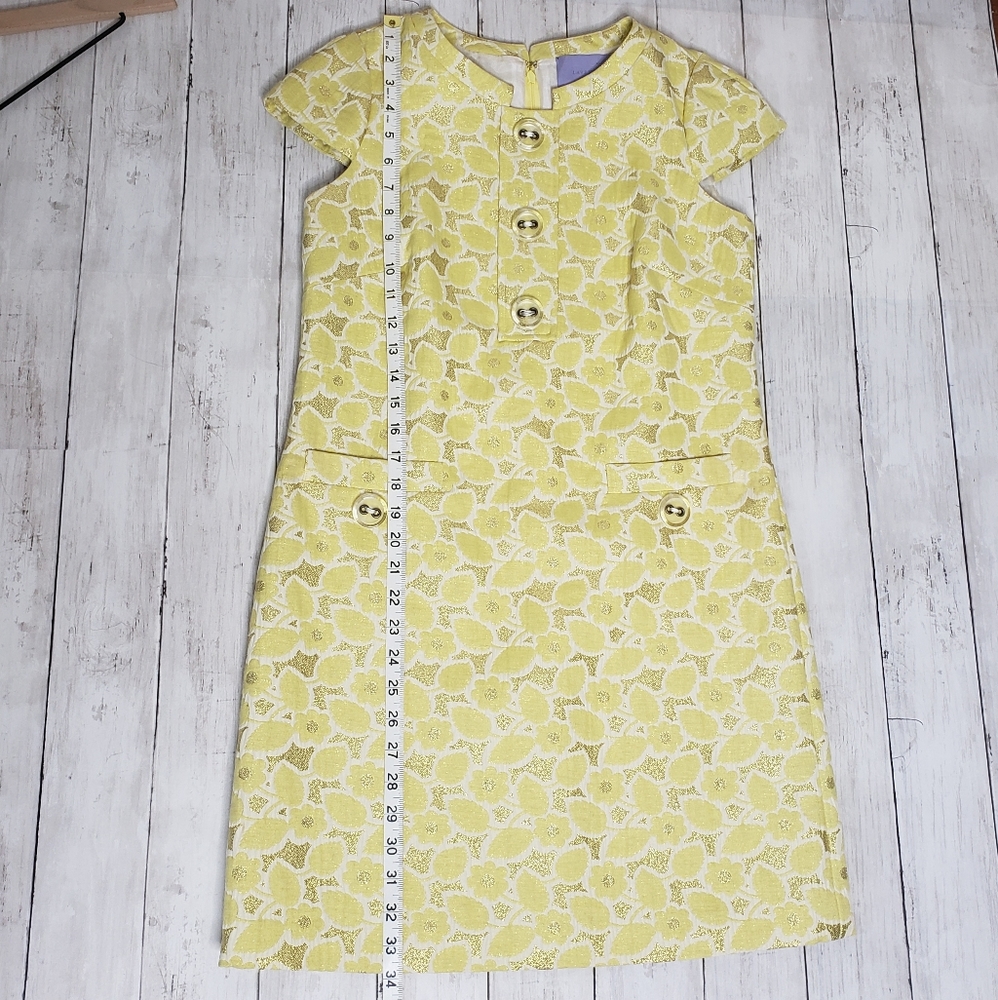 Vera Wang Dress Yellow Gold 4 Shift Brocade Mod - Picture 8 of 11